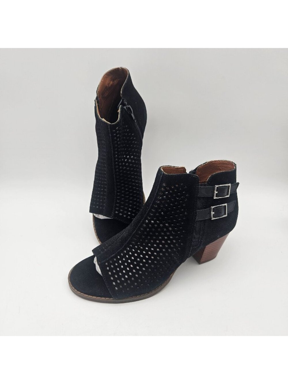 Vionic Chryssa Black Suede Peep Toe Ankle Boot Booties Womens Sz 8.5 NEW